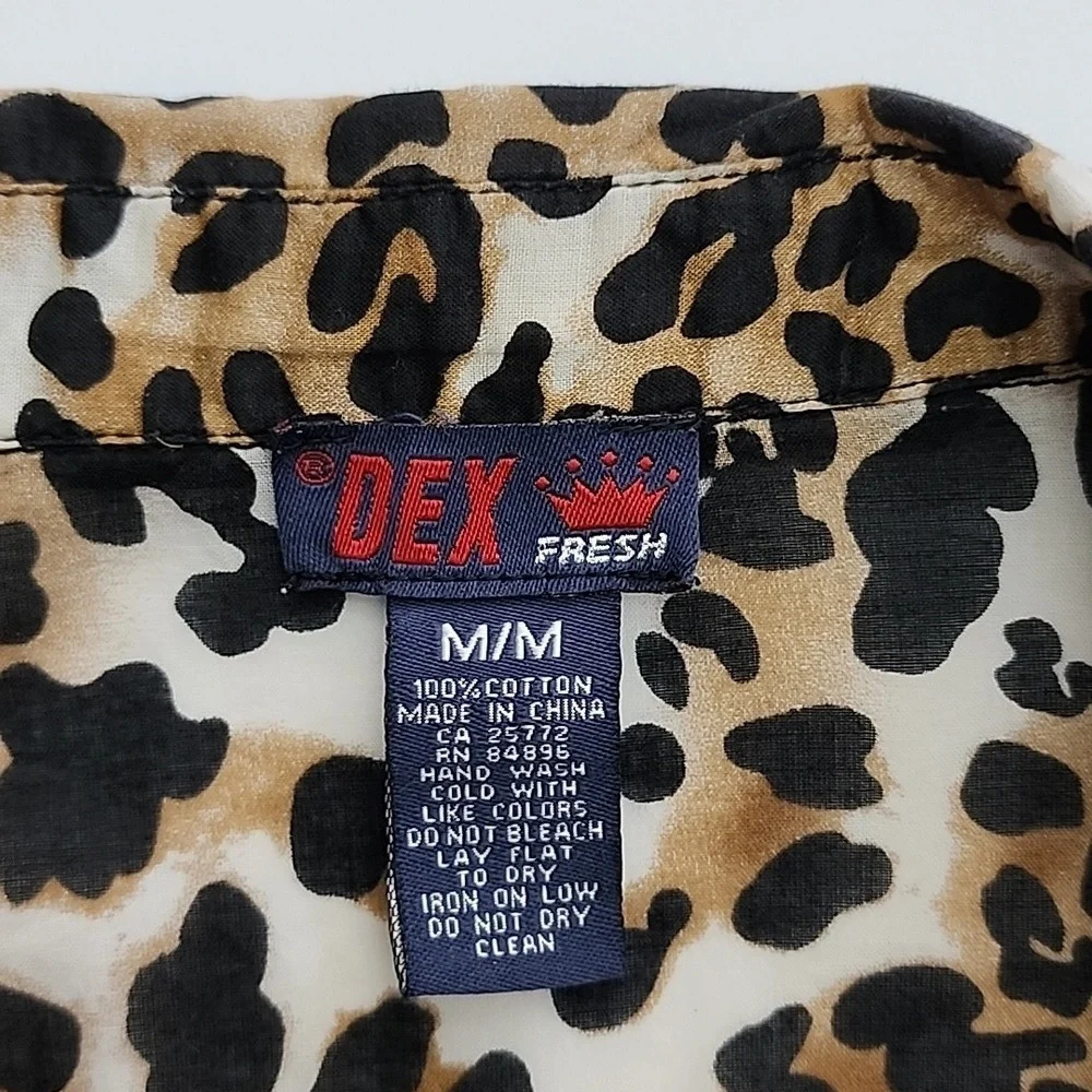 DEX Fresh Women's Cotton Long Shirt Top Leopard Print Roll Up Sleeves Size M - Picture 12 of 15
